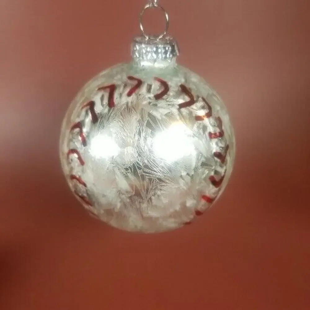 Glass Ornament Baseballs, Home Run Bat Glove Christmas Lot Of 3 Robert Stanley
